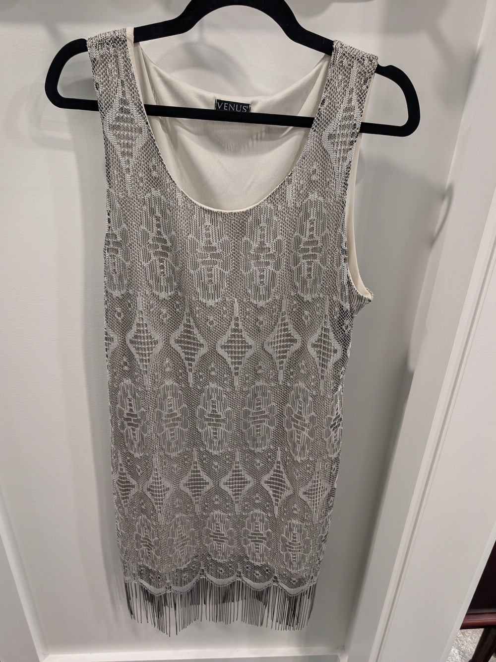 VENUS Ivory Beaded Fringe Mini Dress